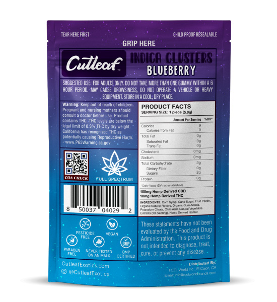 Cutleaf Gummies Indica Gummy Clusters - Blueberry Flavor- greenrepubliclife